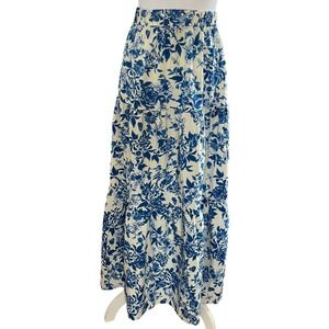 SHEIN CURVE NWOT Blue Floral Maxi Skirt Tiered Elastic Waist Boho Vacation 3XL